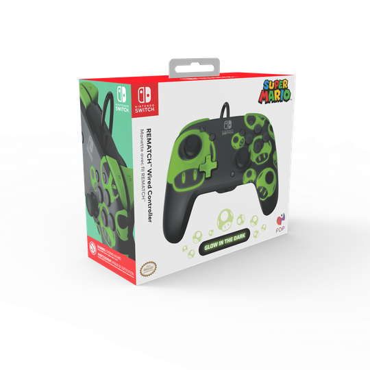 PDP Rematch Wired controller - 1Up Glow In The Dark