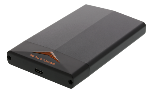 DELTACO GAMING USB-C-kiintolevykotelo, 2,5", USB 3.1 Gen 2, Musta