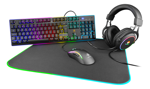 DELTACO GAMING RGB-pelitarvikepaketti, 4 Osaa, Musta