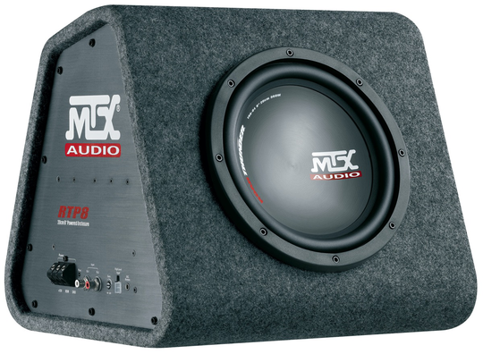 MTX RTP8 Aktiivinen 8" subwoofer, jossa on sisäänrakennettu D-luokan vahvistin.