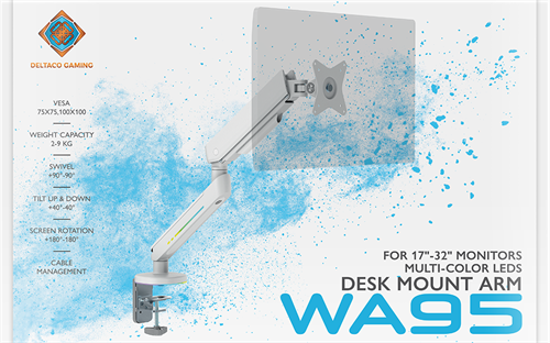 WHITE LINE Premium Gaming Single Monitor Arm With RGB Light, White
