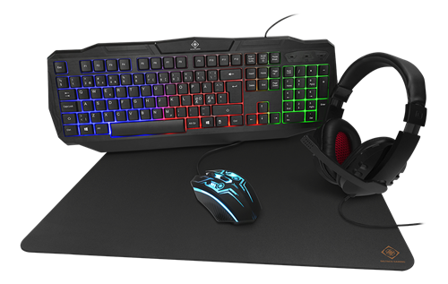 DELTACO GAMING Neliosainen Pelitarvikepaketti, RGB/musta