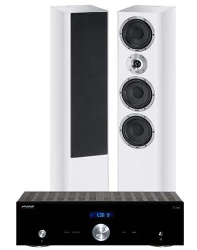 Heco Elementa 700 + Advance Acoustics X-i105 stereopaketti, valkoinen
