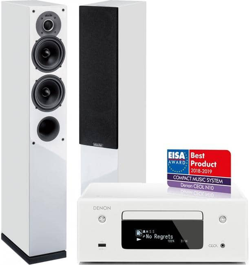 Indiana Line Tesi 542 + Denon RCD-N10 stereopaketti, valkoinen